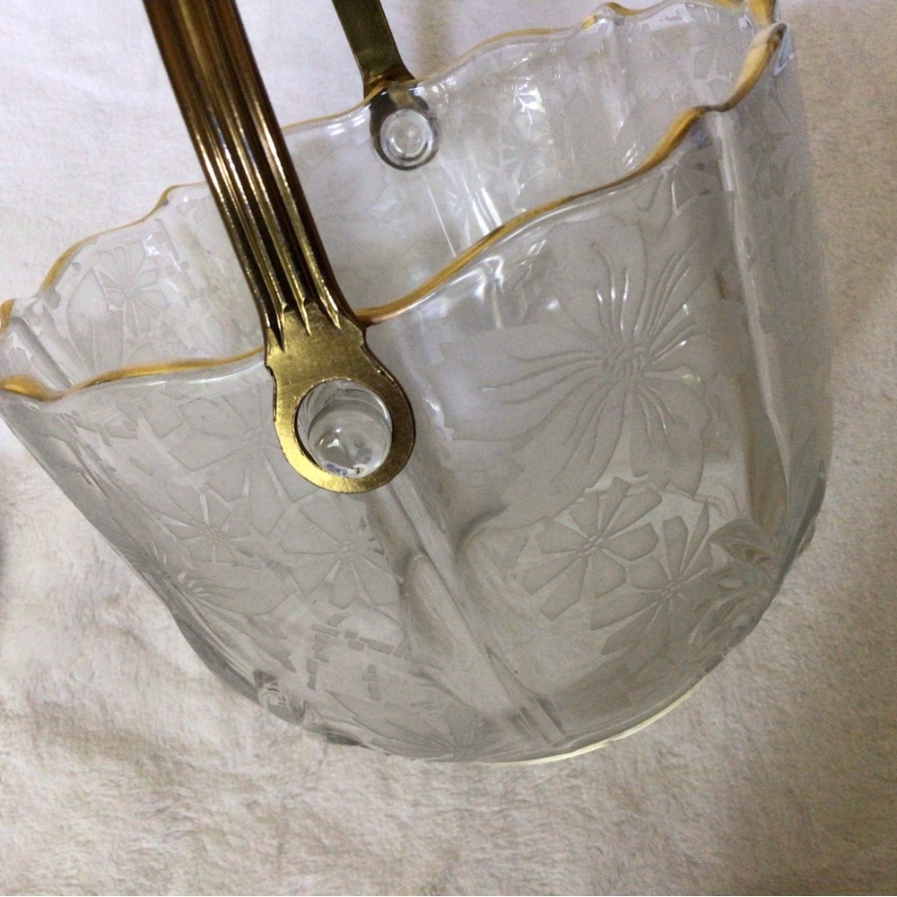 VTG FOSTORIA BAROQUE ETCHED GLASS ICE BUCKET WITH HANDLE &TONGS - Picture 11 of 11